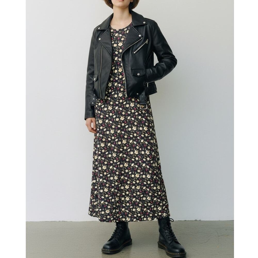 Vintage 90s Floral Maxi Dress Black Cottagecore Grunge Rayon Slip Dress M